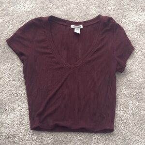 fashion nova low cut deep burgundy crop top